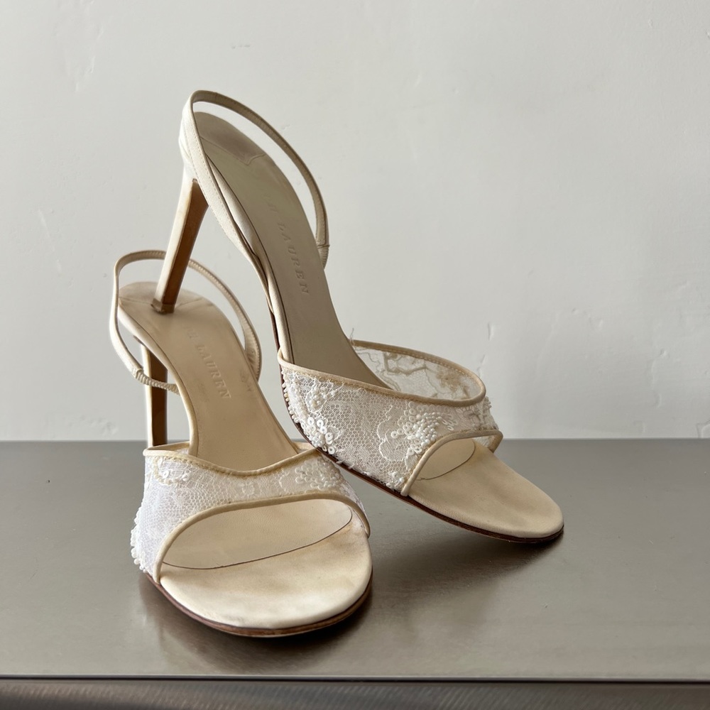 Ralph Lauren Cream Beaded Lace Heels